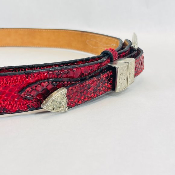 Vintage 80’s Justin Genuine Snake Skin Red Western Rockabilly Red Belt main image 7